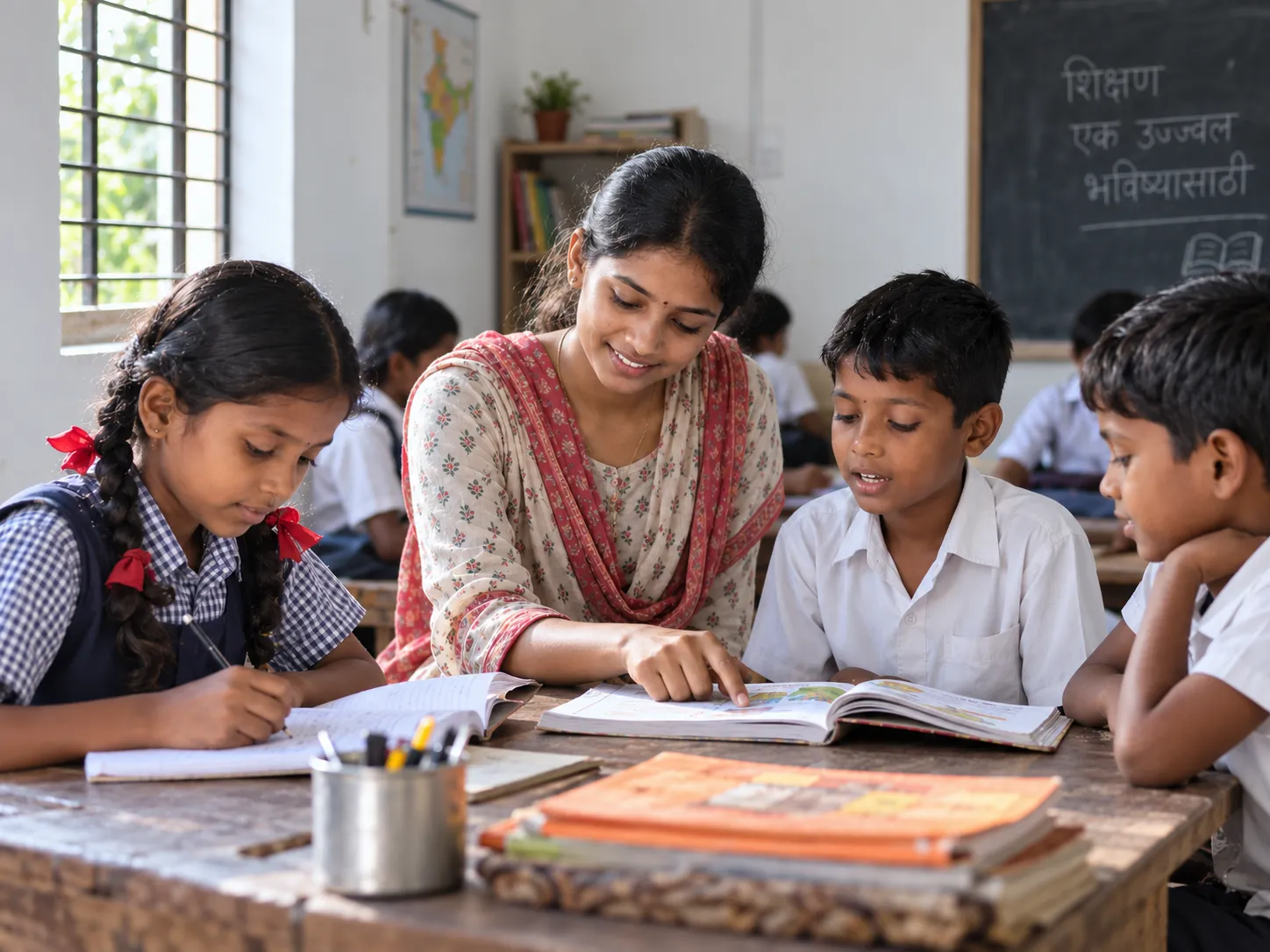 Students studying together in a classroom