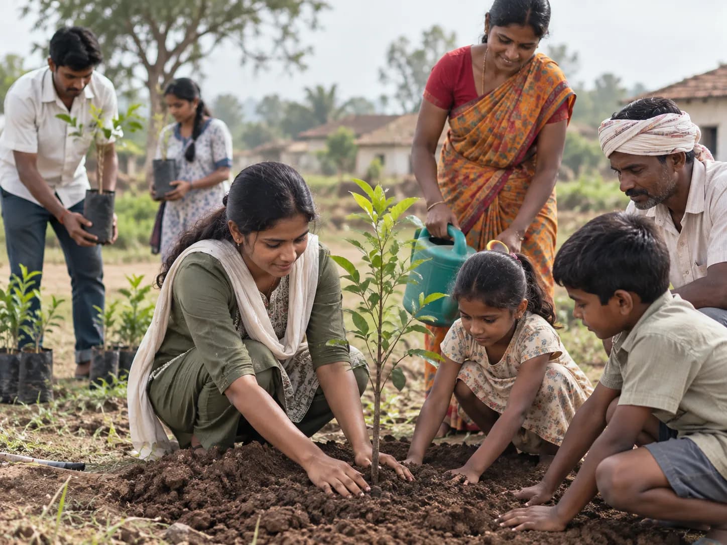 Hands nurturing a young plant